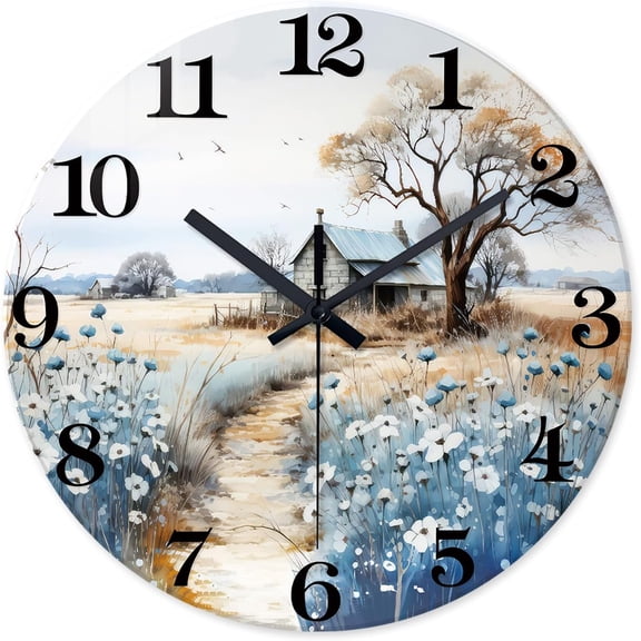 Blue Wood Wall Clocks for Living Room Decor Farmhouse Wall Clocks Battery Operated 12 Inch Analog Rustic Wall Clock Silent (MDF No Solid Wood)