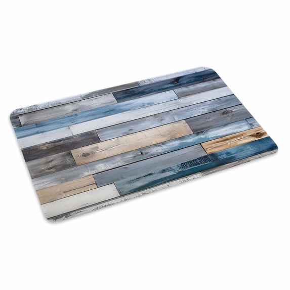 Blue Wooden Grain Doormat Outdoor Entrance 18"x30", Farmhouse Country Abstract Art Absorb Moisture Dirt Door Mats, Non-Slip Rubber Backing Floor Mats Indoor, Low-Profile Front Door Rugs