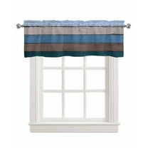 Blue Wooden Kitchen Valances for Windows Farmhouse Linen Window Valance Curtain for Living Room Window Treatment Grey Stripe Gradient Country Rustic Grain Valance Rod Pocket Topper, 42 x 12 Inch