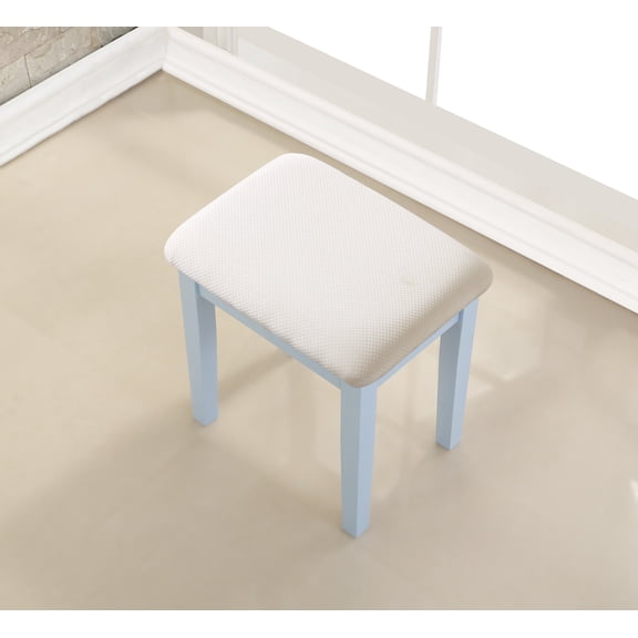 Blue Wooden Makeup Vanity Table with Stool and Adjustable Mirror for Small Bedroom, 3 Drawer Storage Desk Set