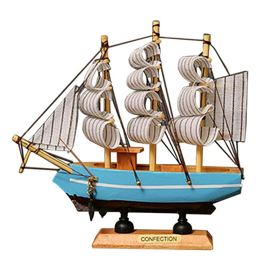 Blue Wooden Sailboat Model Home Desktop Decoration Ornaments With Lights Mediterranean Style Handmade Retro Theme Nautical Decor Gift For Bathroom Beach Party Photo Props