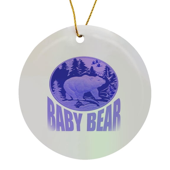 3drose, Blue Woodland Baby Bear Camping Cub, Circle Porcelain Ornament