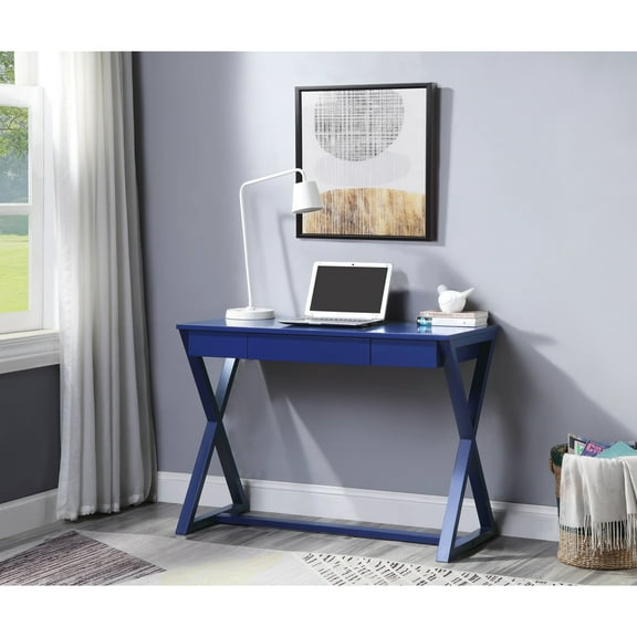 Blue Work Desk With Expansive Surface And Support Modern Twilight Space Base