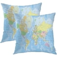 thumbnail image 1 of Blue World Map Throw Pillow Covers, Map of The World On Mercators Projection Decorative Pillow Covers Digital Printing Blended Fabric for Couch Sofa Bed Invisible Zipper 20X20 in(Set of 2), 1 of 4