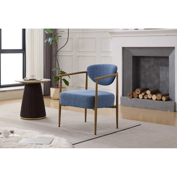 Blue Woven Fabric Dining/Living/Bedroom Chair - Soft Foam Seat & Back, Metal Frame with Wood Grain Water Transfer Print