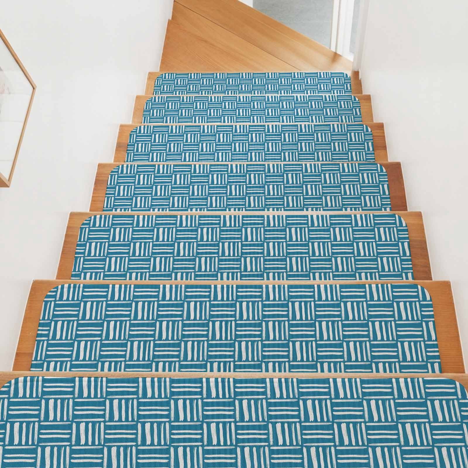 Blue Woven Texture Stair Treads Non Slip for Steps Modern Minimalist ...