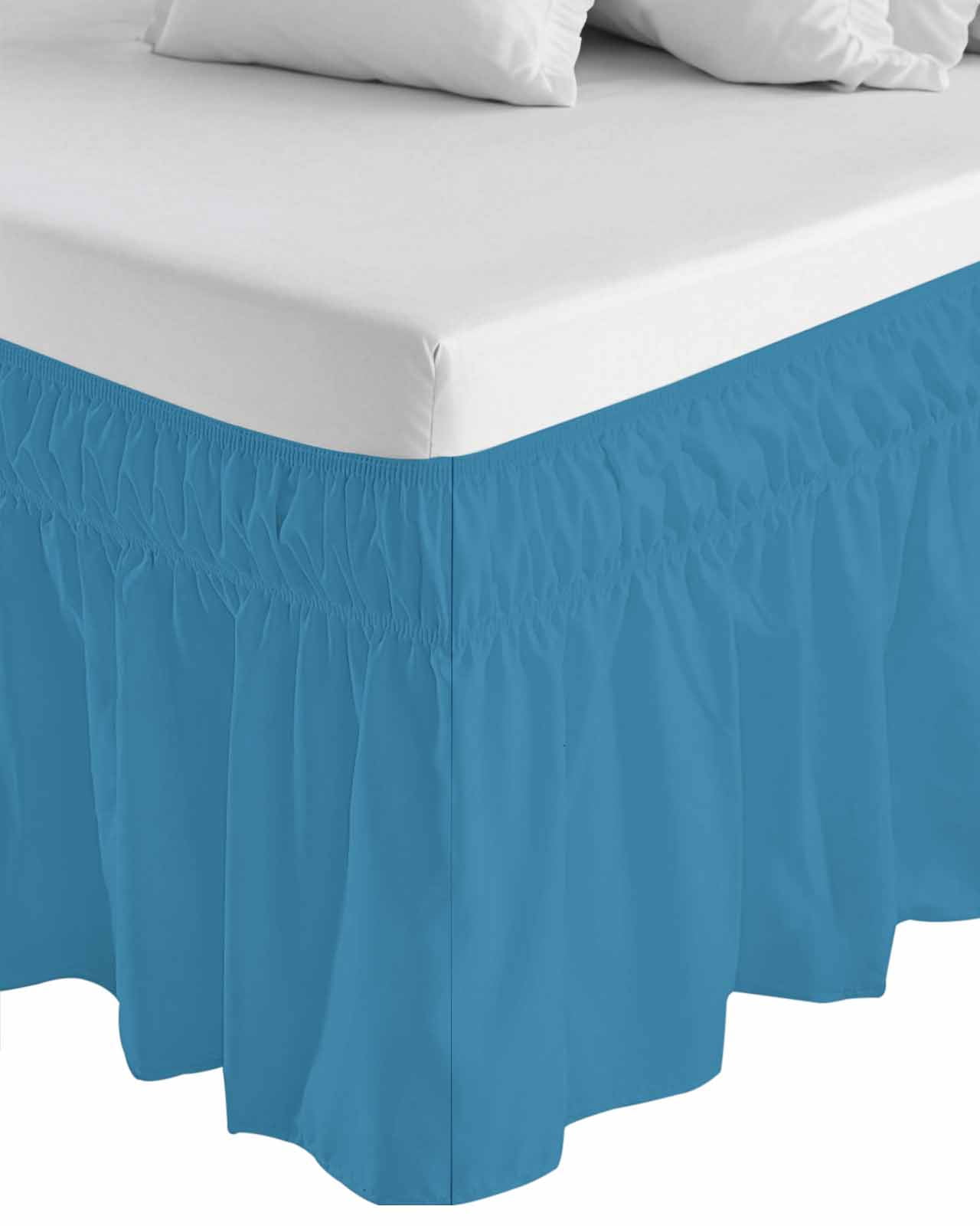 Blue Wrap Around Bed Skirts for California King Bed 18" Drop, Bed Skirt