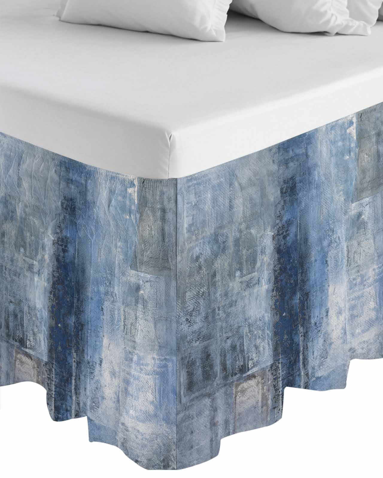 Blue Wrap Around Bed Skirts for King Bed 18" Drop,Bed Skirt with Adjustable Elastic Belt Dust Ruffle Bed Valance for Bedroom Hotel Retro Oil Painting Modern Abstract Art Aesthetics Bed Frame Cover