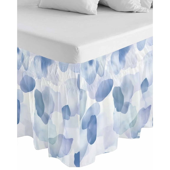 Blue Wrap Around Bed Skirts for Queen Bed 18" Drop, Bed Skirt with Adjustable Elastic Belt Dust Ruffle Bed Valance for Bedroom Hotel Luxury Watercolor Abstract Geometric Art Bed Frame Cover
