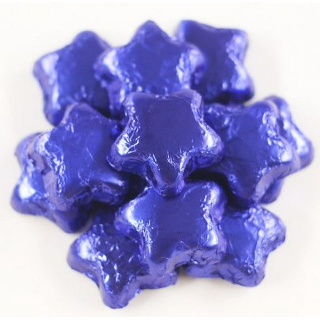 Blue Wrapped Solid Milk Chocolate Stars in a 1 Pound Plastic Deli