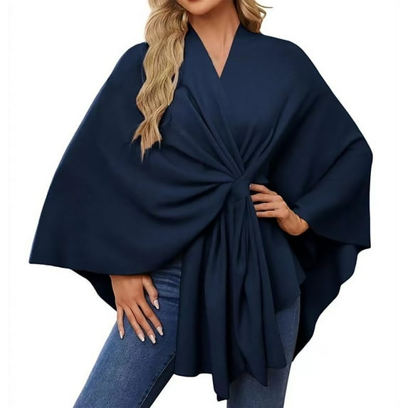 Blue Wraps Women's Elegant Shawl Soft Open Front Poncho Sweater for Spring Fall Winter