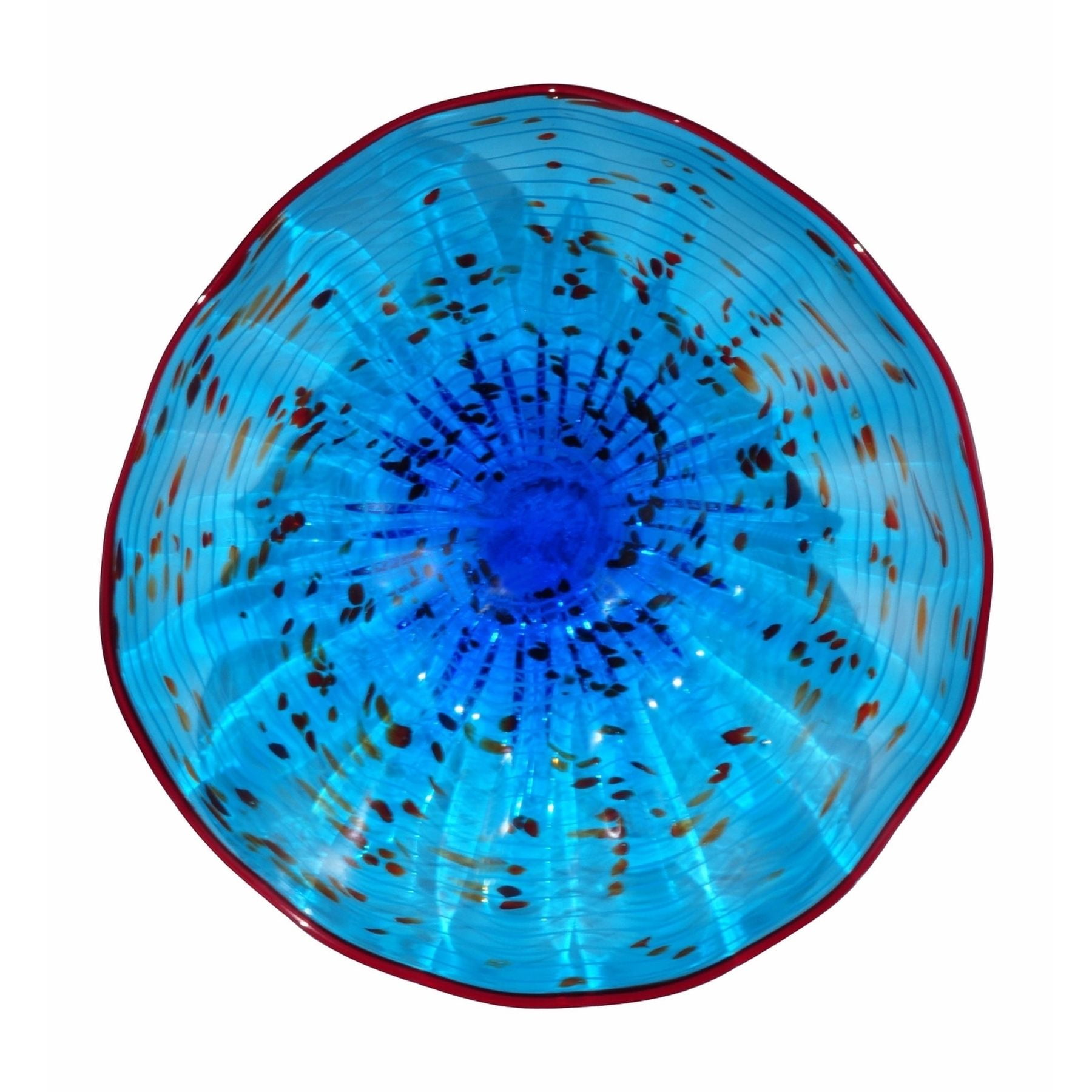 Azure Blue and Red Glass Wall Art Plate