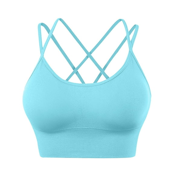 Blue XX-Large Womens Cross Back Sport Women Bras Plus Size Front Closure Bras Padded Strappy Criss Seamless Bras for Women Cross Cropped Bras for Strapless Bra for Women Yoga