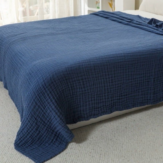 Blue XXL Oversized Muslin Blanket, 79*91 in Large Cotton Throw Blanket, Vibrant Fashion Tone, Soft Breathable Couch Cover, Durable All Season Blanket for Home Bedroom & Sofa Scene Decoration