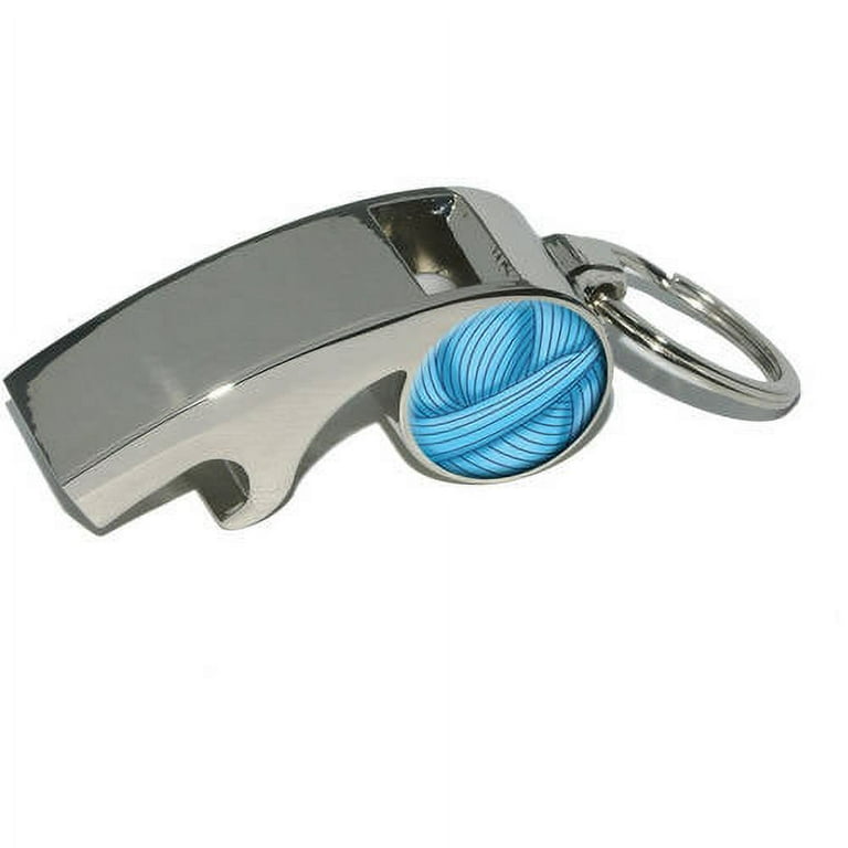Blue Yarn Ball, Crochet, Plated Metal Whistle Bottle Opener