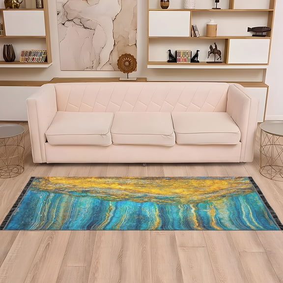 Blue Yellow Abstract Art 72x23.5" Bedroom Runner Rug, Durable and Non-Slip for Hallways and Living Rooms