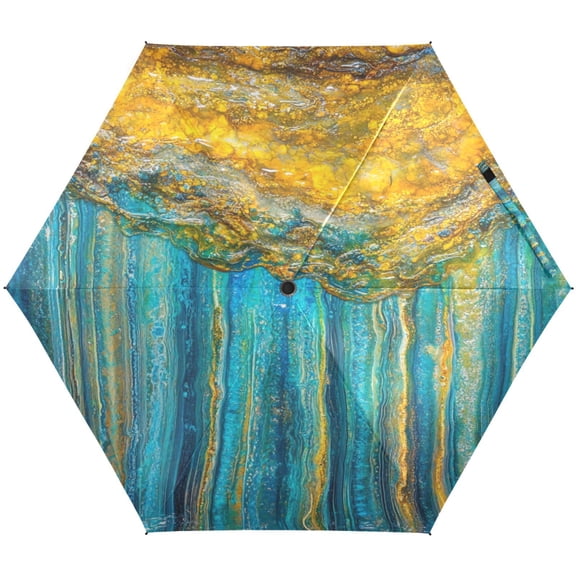 Blue Yellow Abstract Art Umbrellas for Sun Auto Open Close UV50+ Waterproof 5-Fold Compact Fiberglass Frame