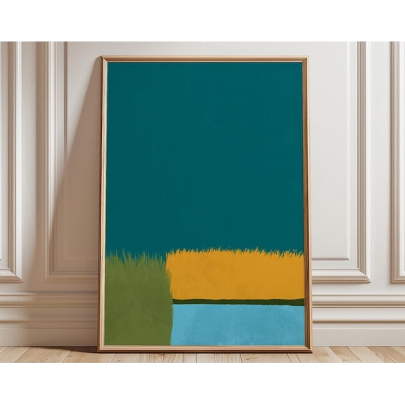 Blue Yellow Abstract Geometric Wall Art Print, Unframed Paper Poster 24x36in