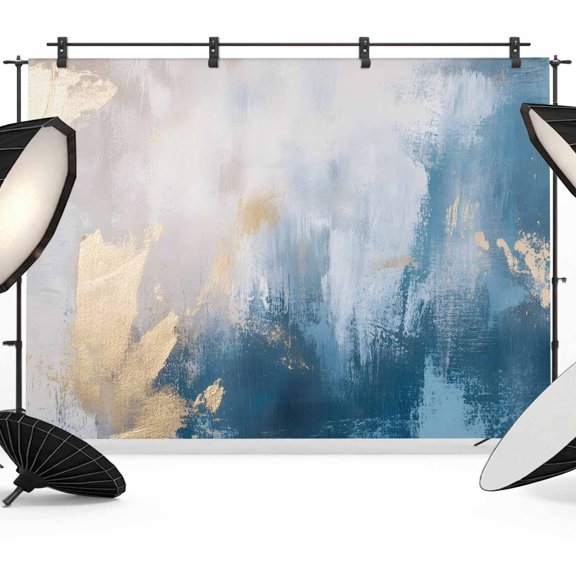 Blue Yellow Backdrop for Photography,Fabric Photo Background Backdrop,Contemporary Oil Painting Abstract Art Photo Booth Background for Portrait Photoshoot Video Wedding Studio Decor Banner 7x5ft