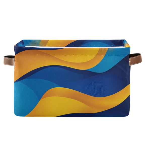 Blue and Yellow Background Foldable Storage Basket,Canvas Fabric Foldable Storage Bins with Handles Open Home Storage Bins Boxes for Toy Book Shelf Closet Baskets