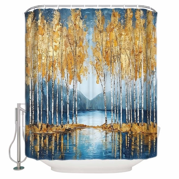 Blue Yellow Bathroom Shower Curtains with 12 Hooks Polyester Waterproof Shower Curtain for Stalls and Bathtubs Modern Abstract Oil Expressionism Decorative Bathroom Privacy Curtain 36x72 Inches