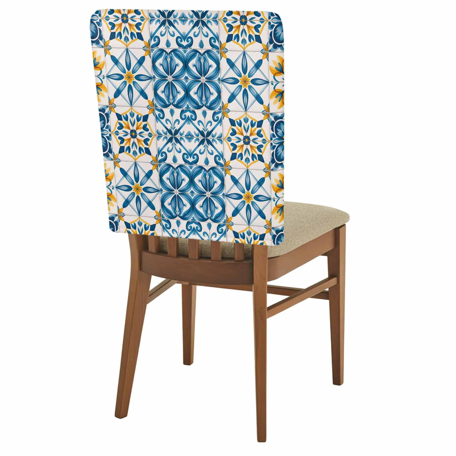 Blue Yellow Boho Chair Covers Set of 1 Geometric Floral Traditional ...