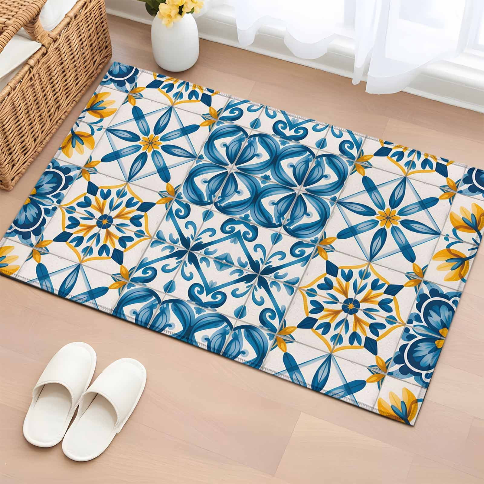 Blue Yellow Boho Washable Small Entryway Area Rugs 2'x3', Geometric ...