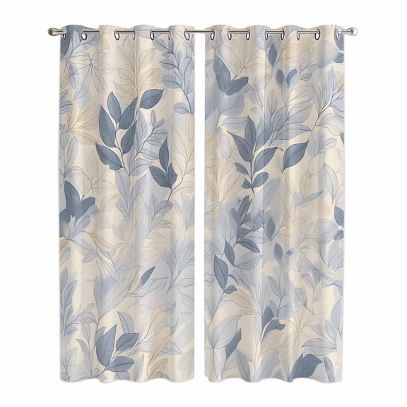 Blue Yellow Botanical Kitchen Curtains 84 Inch Length, Spring Summer Vintage Grommet Top Bedroom Living Room Curtains, Light Filtering Cafe Curtain Drapes 2 Panels Set 84''x84''