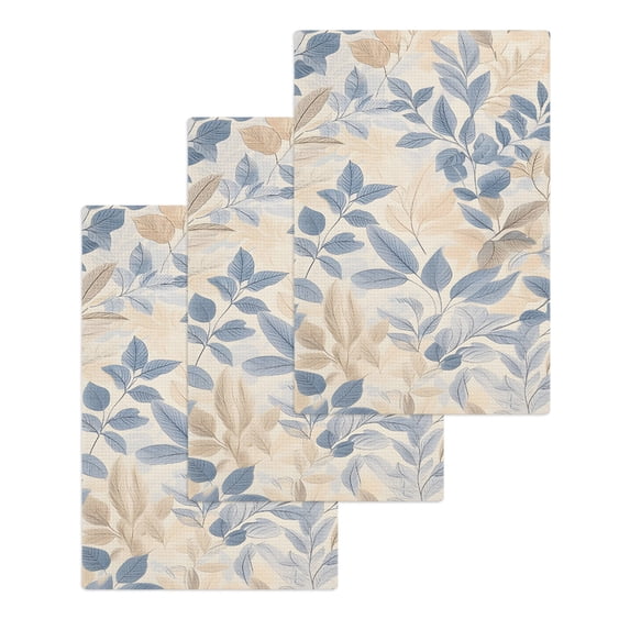 Blue Yellow Botanical Kitchen Dish Towels for Drying Dishes Set of 3, Vintage Spring Summer Waffle Weave Microfiber Hand Tea Bathroom Towels Quick Dry & Absorbent Towel 15.7x23.6