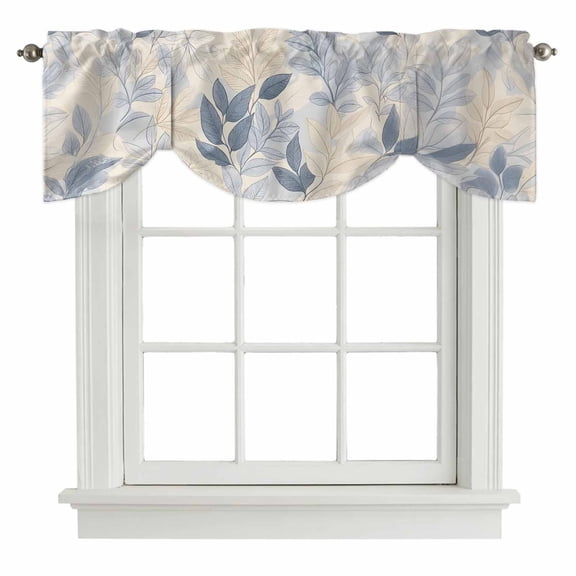 Blue Yellow Botanical Tie Up Valance Curtains for Windows, Kitchen Curtains Window Shades, Spring Summer Vintage Light Filtering Roman Curtain Valances for Bedroom/Bathroom/Cafe 42"x12"