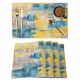 thumbnail image 1 of Blue Yellow Brown Placemats Set of 12 Modern Abstract Mottled Oil Painting Place Mats Indoor Wipeable Table Mats Washable Cloth Dining Table Placemats for Kitchen Holiday Party Home Decor 13x19 Inch, 1 of 9