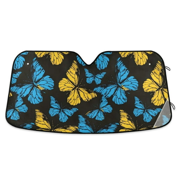 Blue Yellow Butterflies Car Windshield Sun Shade Foldable Car Front Window Visor Heat and UV Protection 53x23.5