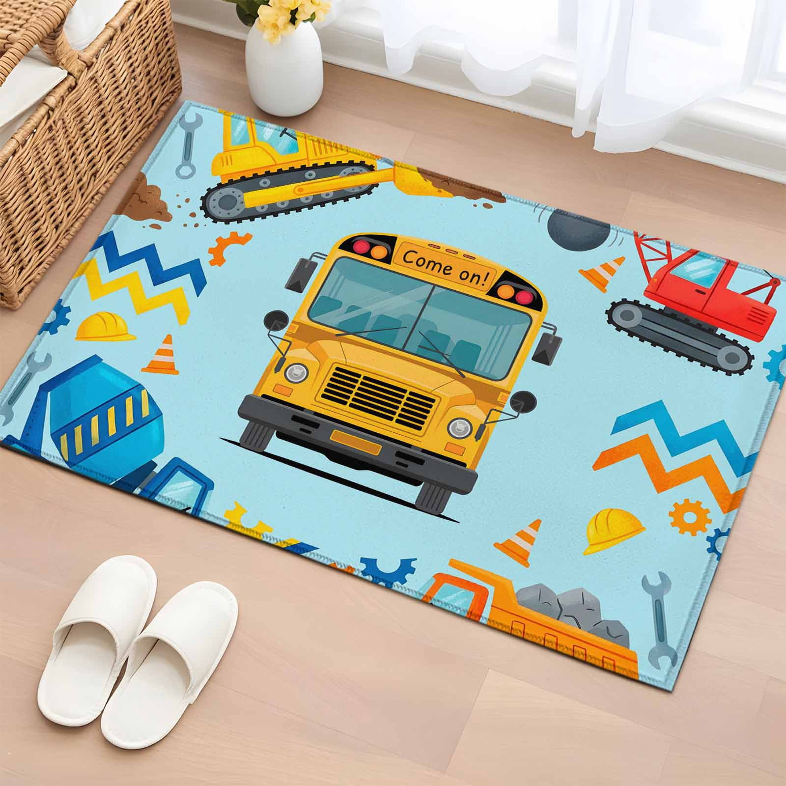 Blue Yellow Cartoon Truck Entryway Rug 2'x3' Non Slip Front Door Mats ...