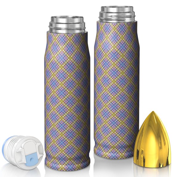Blue and Yellow Checkered Pattern Bullet Tumbler, Vacuum Insulated Vacuum Bullet Drinkware 360° Seamless Print Gifts Ideas for Home Office Outdoor Sports Car