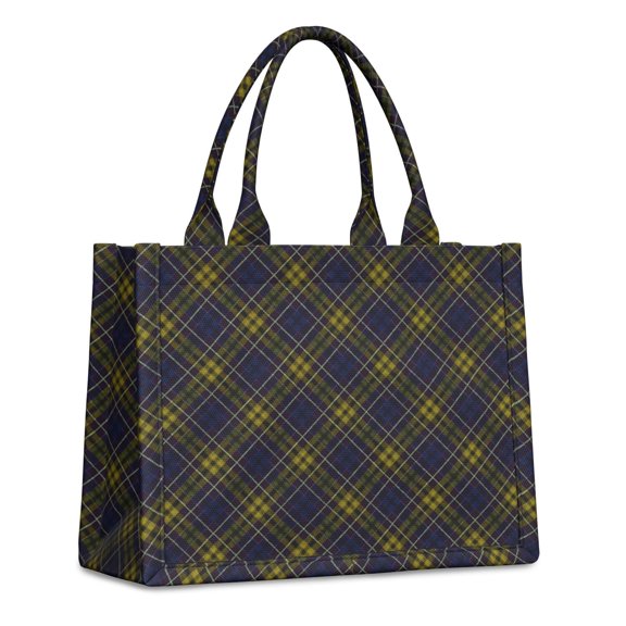 Blue and Yellow Checkered Pattern Tote Bag, Work Tote with Interior Pockets & Top Handle, Large Capacity Gifts for Birthday Christmas Thanksgiving,15.7 X 5.1 X 13 Inches