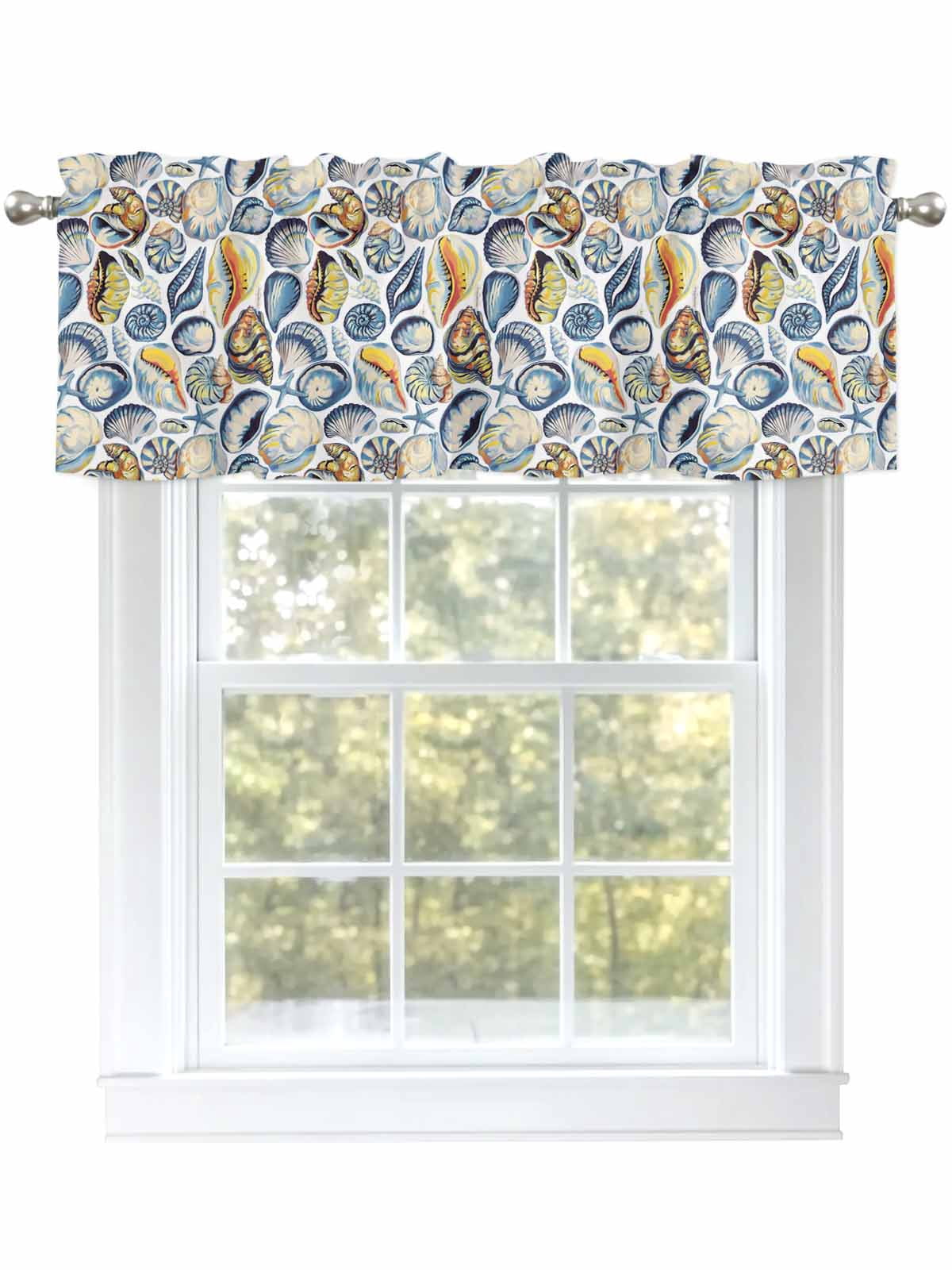 Room Window Shell Blue Yellow Coastal Curtain Valances for Windows, Summer Shell Starfish ...