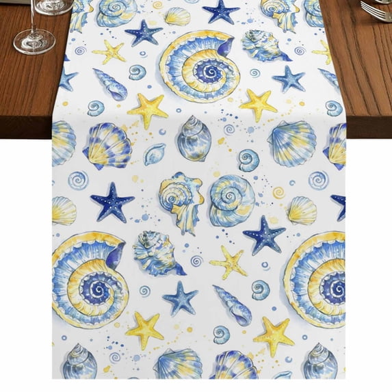Blue Yellow Conch Burlap Cotton Table Runner 13x36 Inches Short, Summer ...