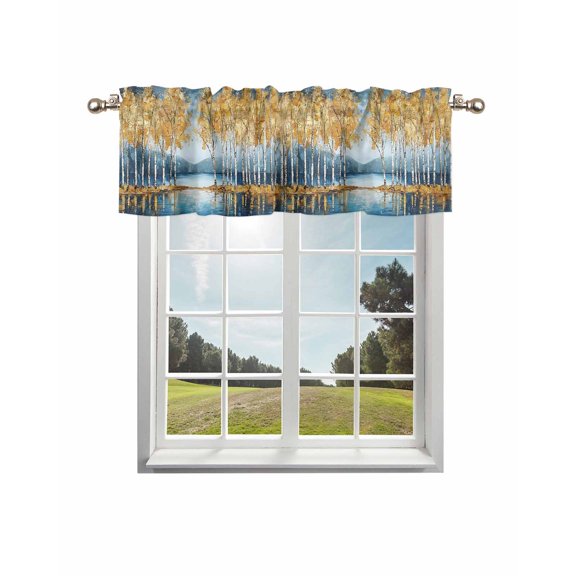 Blue Yellow Curtain Valance for Windows/Living Room/Kitchen/Bathroom/Café, Short Rod Pocket Tier Curtain Window Treatment Panel Modern Abstract Oil Expressionism Topper Curtain 54''x18''