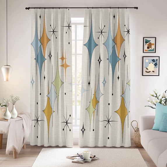 Blue Yellow Diamond Blackout Curtains for Bedroom/Living Room, Pinch Pleated Black Out Curtains, Modern Geometric Middle Century Beige Room Darkening Window Drapes with Hooks 2 Panels, 59"x70"