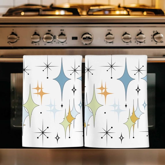 Blue Yellow Diamond Kitchen Towels Set of 1, Modern Geometric Middle Century Absorbent Dish Towels for Kitchen, Microfiber Hand Towel, Quick Drying Tea Towel for Cleaning Decorative Dishcloths