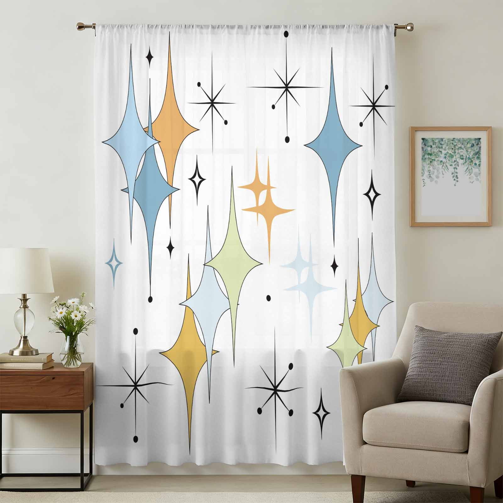 Blue Yellow Diamond Sheer Curtains 96 Inches Long, Modern Geometric ...