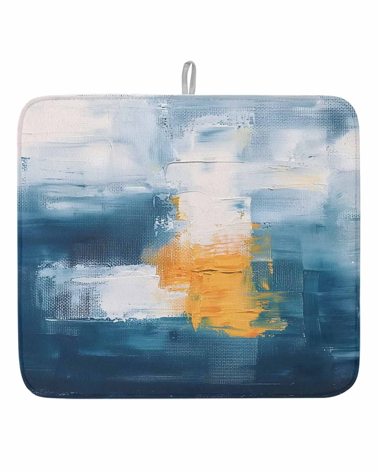 Blue Yellow Dish Drying Mat 16x18 inch Abstract Oil Painting Super ...