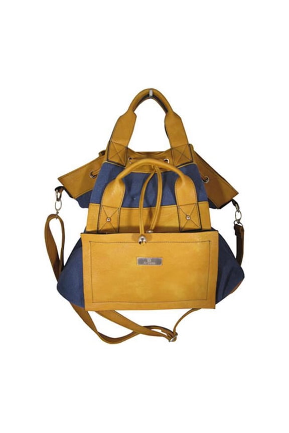 Blue Yellow Double Adjustable Strap Zip Closure Womens Tote Bag
