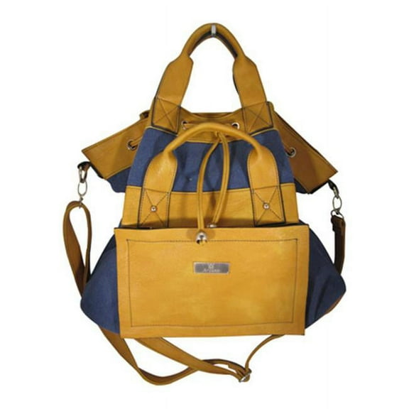 Blue Yellow Double Adjustable Strap Zip Closure Womens Tote Bag