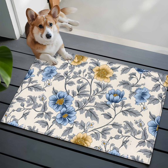 Blue Door Rug Blue Yellow Floral Front Door Rugs 2x3 ft Vintage Plant Abstract Art ...