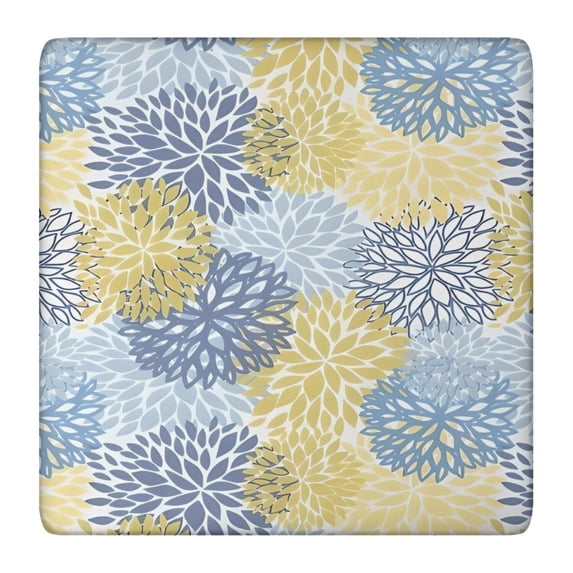 Blue and Yellow Floral Pattern Square Fitted Tablecloth with Elastic Edge,Square Table Cover,Washable Elastic Table Cover for Home Kitchen Party Decor 36"x36"