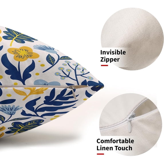 Blue Yellow Floral Pillow Covers 12x20 Set of 2 Flower Block Print Decorative Lumbar Throw Pillowcases Outdoor Spring Summer Farmhouse Rectangle Cushion Cases Decor for Home Couch Sofa Bed