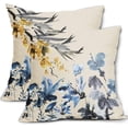 thumbnail image 1 of Blue Yellow Floral Pillow Covers 16x16 Set of 2 Spring Watercolor Abstract Flower Print Decorative Throw Pillows Outdoor Farmhouse Linen Pillowcase Square Cushion Case Decor for Home Sofa Couch Bed, 1 of 1