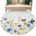 thumbnail image 1 of Blue Yellow Floral Round Area&nbsp;Rug 5ft Butterfly Watercolor Plants Non-Slip&nbsp;Washable Circle Rugs Soft Felt Indoor Floor Mat for Bedroom Kitchen Living Room Bathroom, 1 of 9