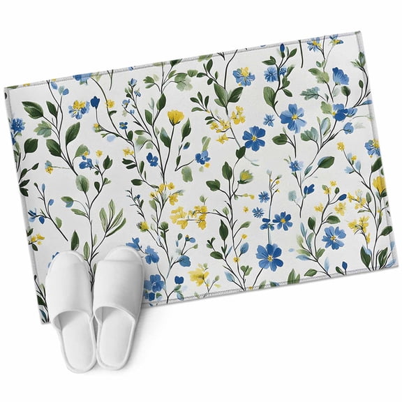 Blue Yellow Floral Spring Large Area Rugs for Bedroom Living Room, Soft Non Slip Carpet Bedside Rug, Summer Botanical Green Pastoral Rectangular Floor Cover Kitchen Accent Rug 2'x3' for Office
